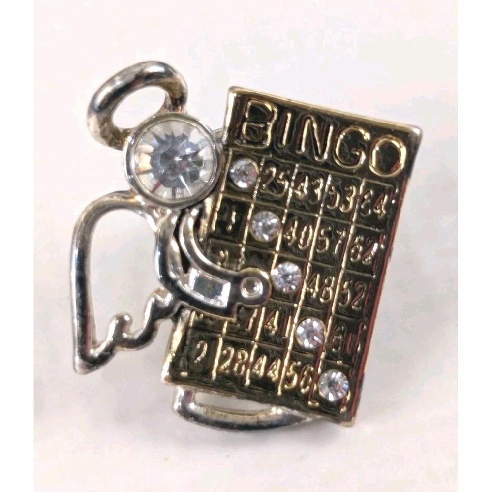 Bingo Brooch Pin‎ Rhinestone Silver Gold Tone Card Game Novelty